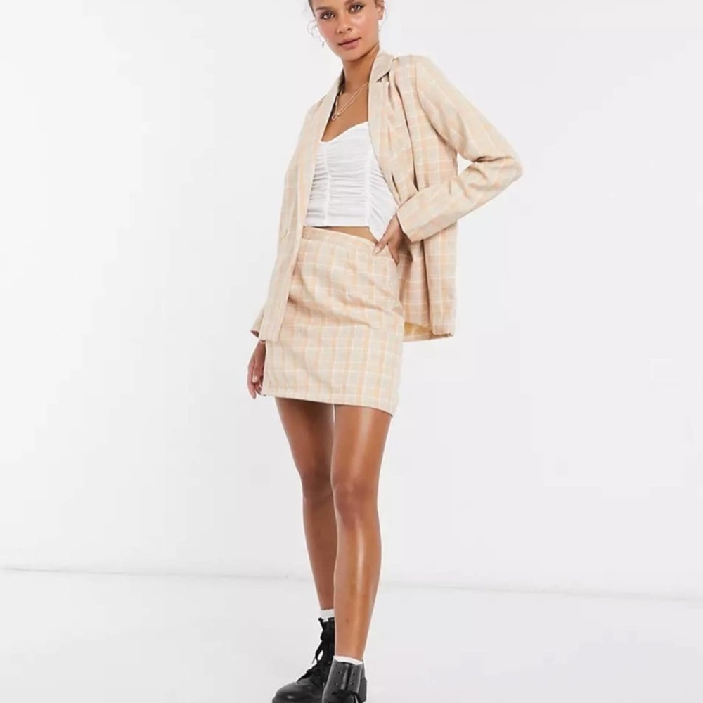 Heartbreak Coral Plaid Check Mini Skirt Size Medium